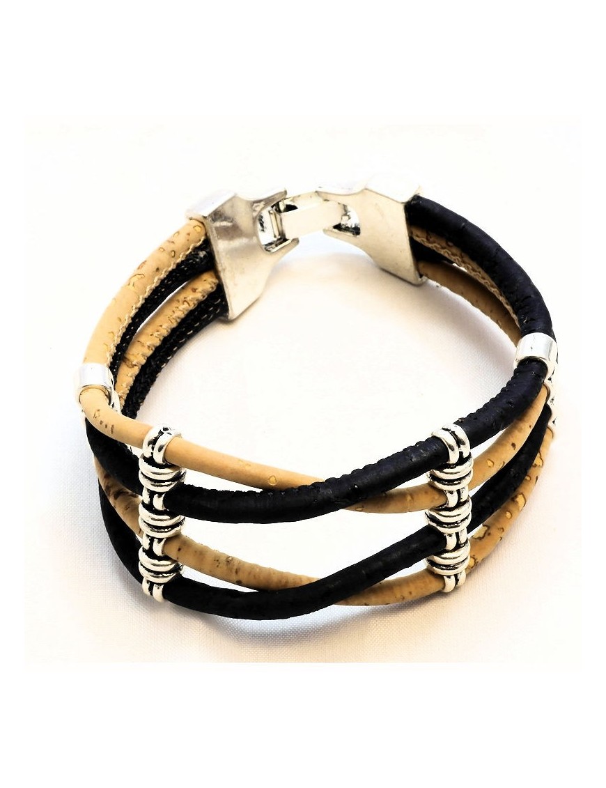Bracelet en Liège coloré et naturel quatre brins