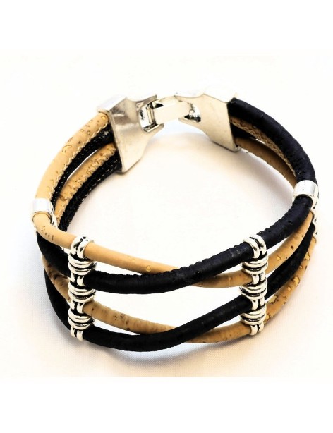 Bracelet en Liège coloré et naturel quatre brins Bracelet en Liège coloré et naturel quatre brins