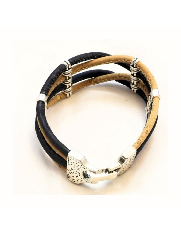 Bracelet en Liège coloré et naturel quatre brins