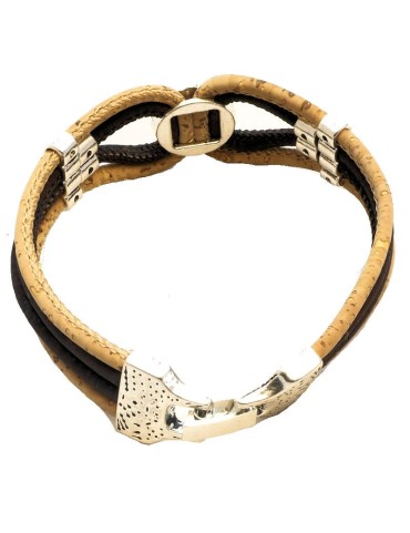 Bracelet en Liège coloré et naturel fleur argentée