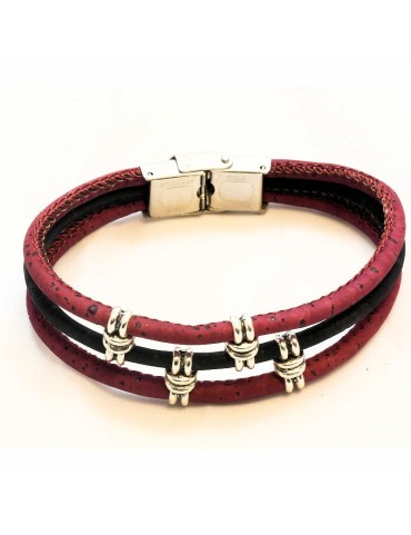 Bracelet en Liège coloré et naturel trois brins