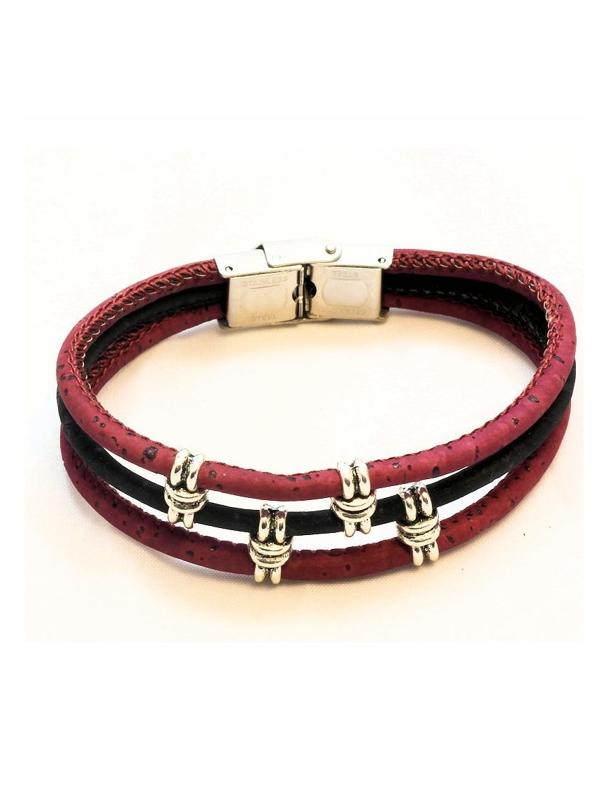 Bracelet en Liège coloré et naturel trois brins