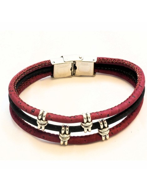 Bracelet en Liège coloré et naturel trois brins Bracelet en Liège coloré et naturel trois brins