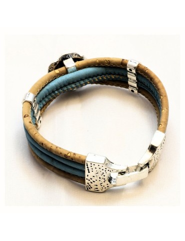 Bracelet en Liège coloré et naturel avec fleur argentée