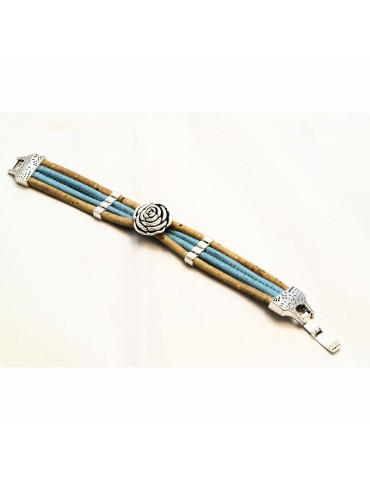 Bracelet en Liège coloré et naturel avec fleur argentée