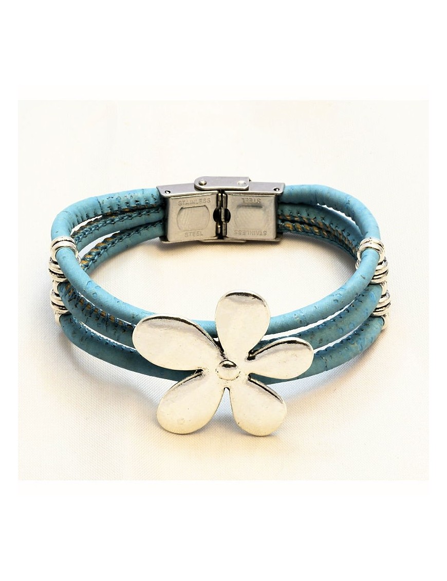 Bracelet en Liège coloré fleur argentée