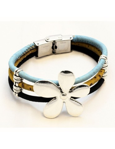 Bracelet en Liège coloré fleur argentée