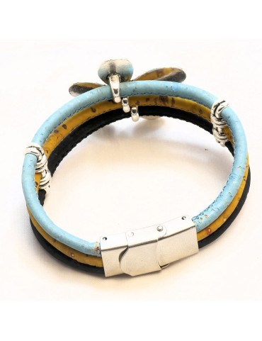 Bracelet en Liège coloré fleur argentée