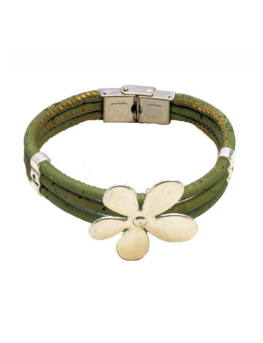 Bracelet en Liège coloré fleur argentée