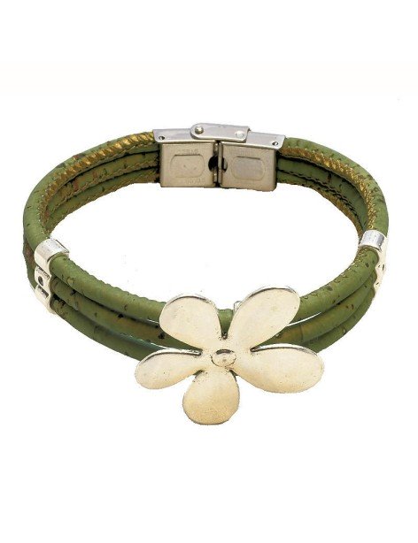 Bracelet en Liège coloré fleur argentée Bracelet en Liège coloré fleur argentée