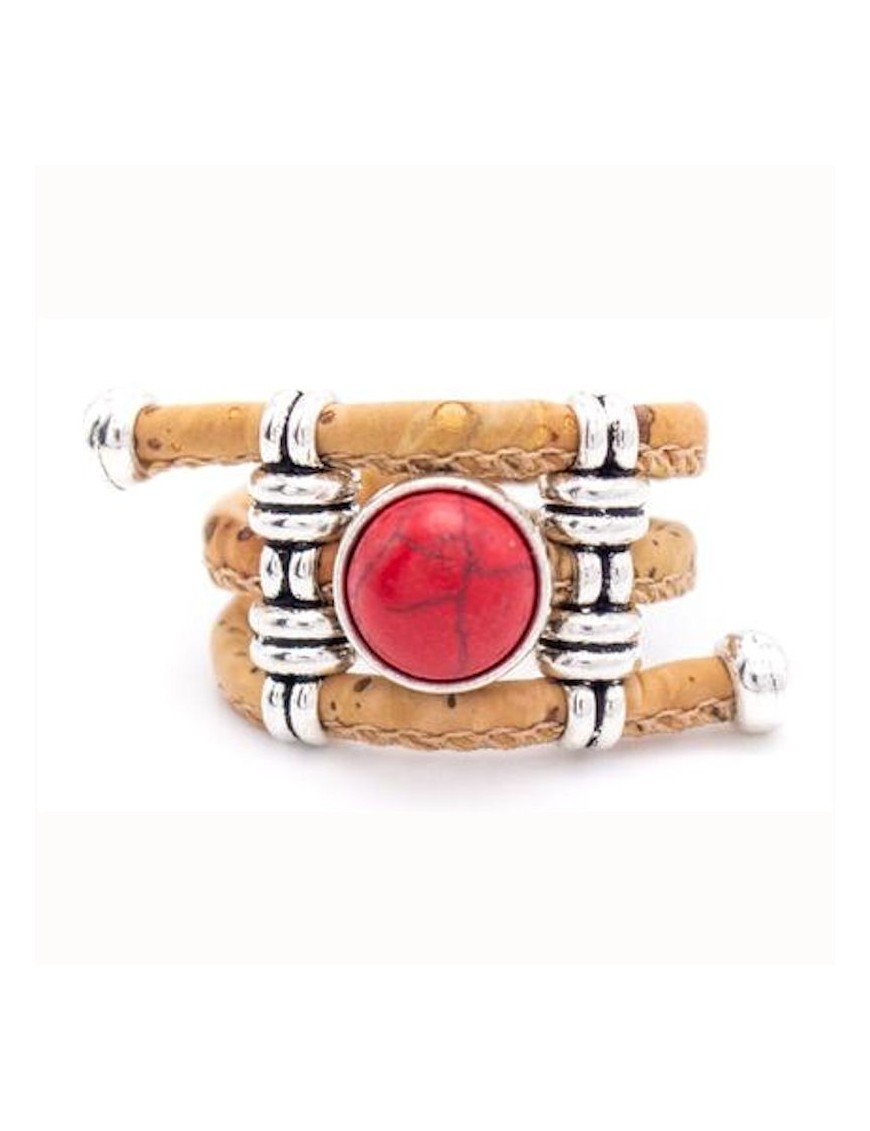 Bague pierre antique en liège réglable
