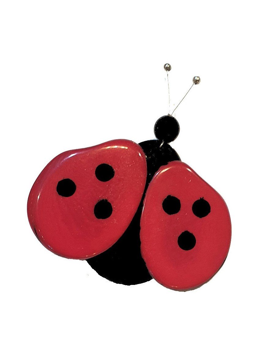 Broche Coccinelle en Tagua ou ivoire végétal