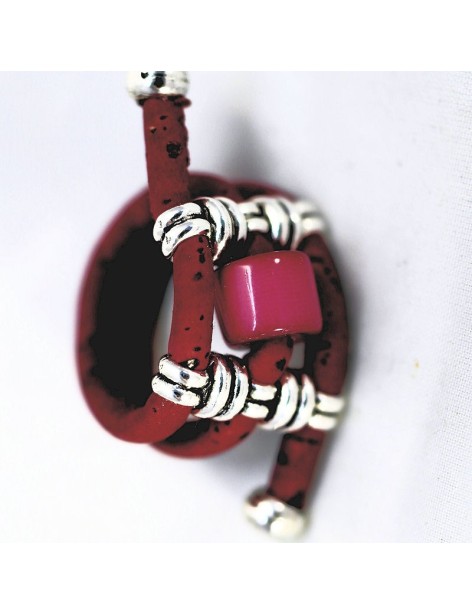 Bague en liège réglable avec perle de Tagua rouge