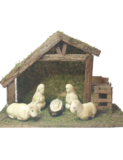 Crèche de Noël taillée dans la graine de tagua 5 figurines