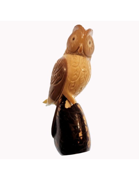 Hibou des marais taillé à partir de la graine de tagua ou corozo