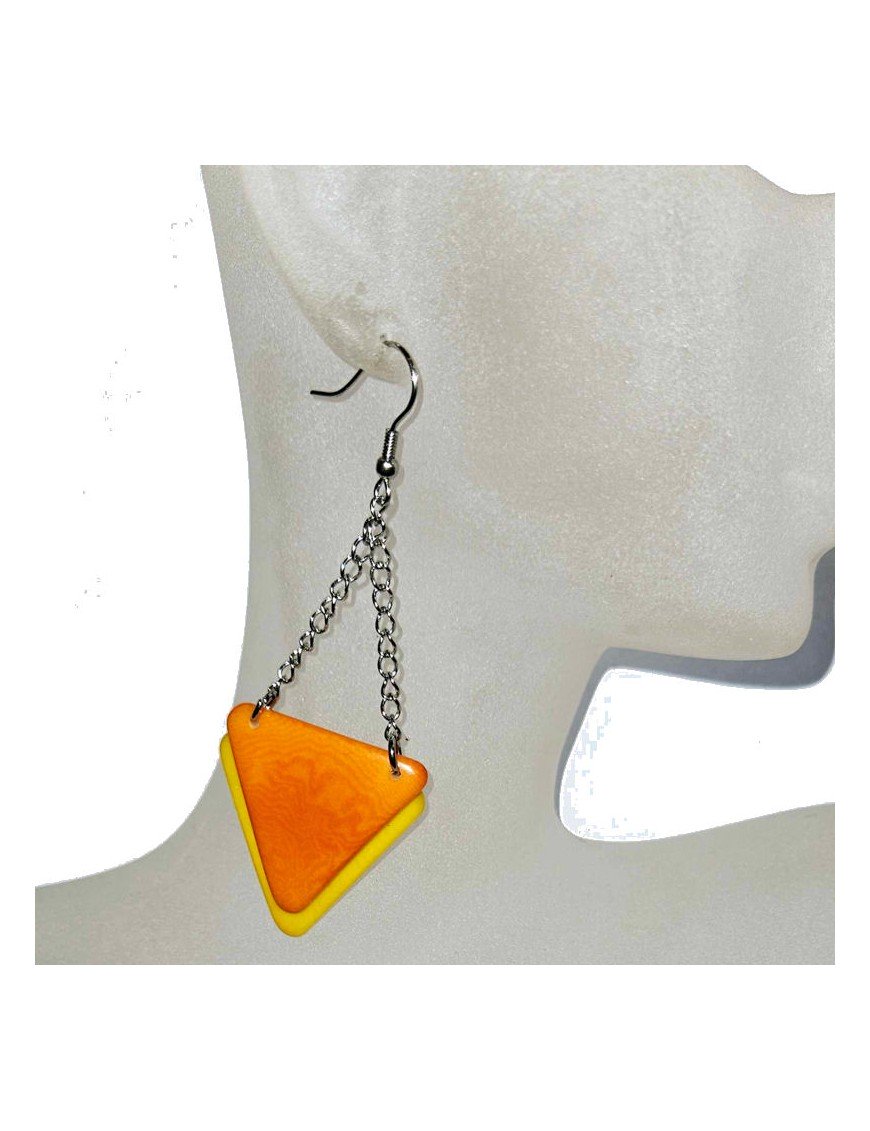 Boucles d'oreilles "double triangle" en ivoire végétal teintées