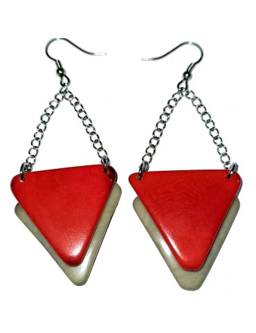Boucles d'oreilles Torena double triangle en ivoire végétal teintées