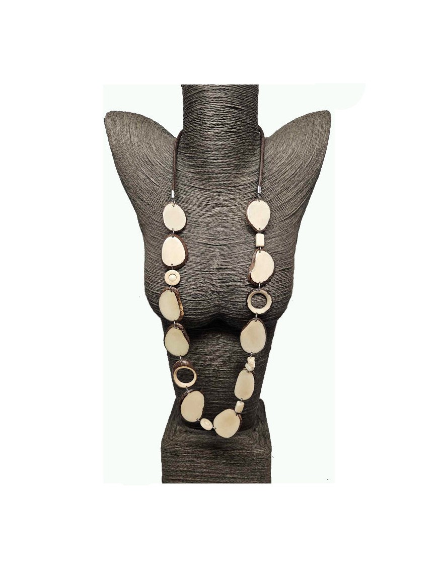 Edelweiss Sautoir avec tranches & perles de tagua couleur naturelle