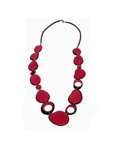 Amaryllis sautoir avec tranches & perles de Tagua teintées en rouge