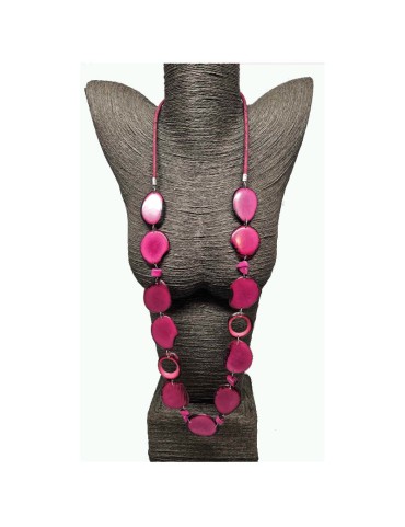 Sautoir avec tranches et perles en ivoire végétal couleur teinté