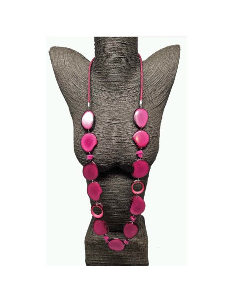 Sautoir avec tranches et perles en ivoire végétal couleur teinté