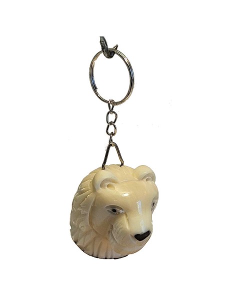 porte clé tête de lion taillé dans la graine de tagua ou ivoire végétal porte clé tête de lion taillé dans la graine de tagua ou ivoire végétal