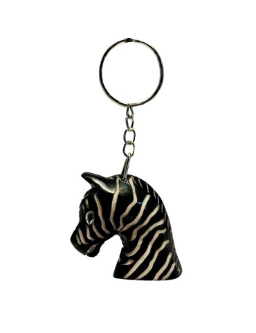 porte clé tête de zèbre taillé dans la graine de tagua ou ivoire végétal