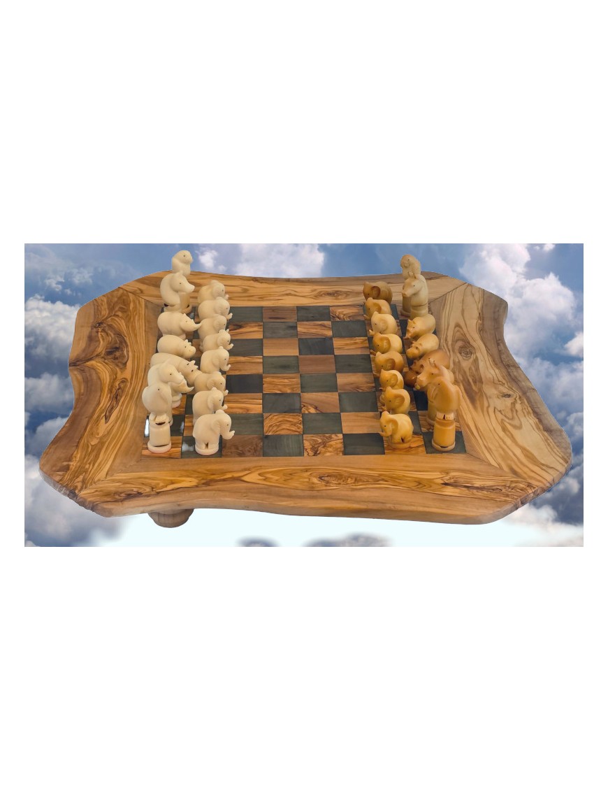 JEU D'ÉCHECS EN TAGUA OU IVOIRE VÉGÉTAL ANIMAUX D'AFRIQUE