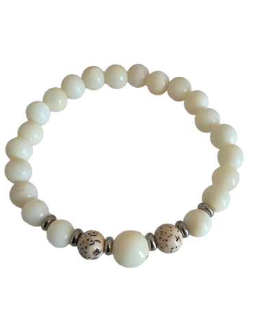 Bracelet perles naturelles et hématite – Artisanat Atelier Tagua World