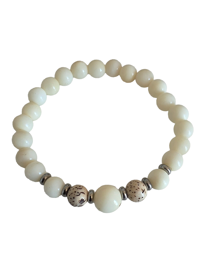 Bracelet perles naturelles et hématite – Artisanat Atelier Tagua World