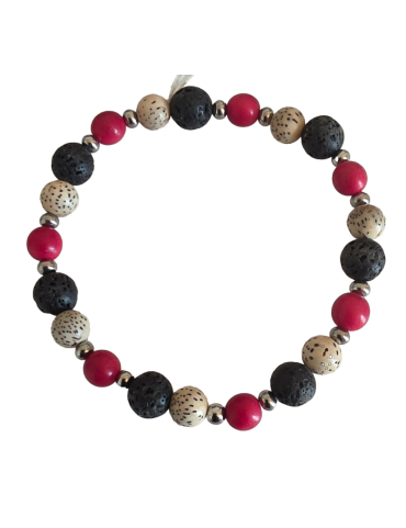 Bracelet tagua rouge, lave & acier – Artisanat Atelier Tagua World