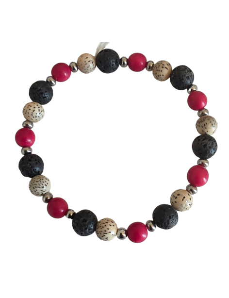 Bracelet tagua rouge, lave & acier – Artisanat Atelier Tagua World