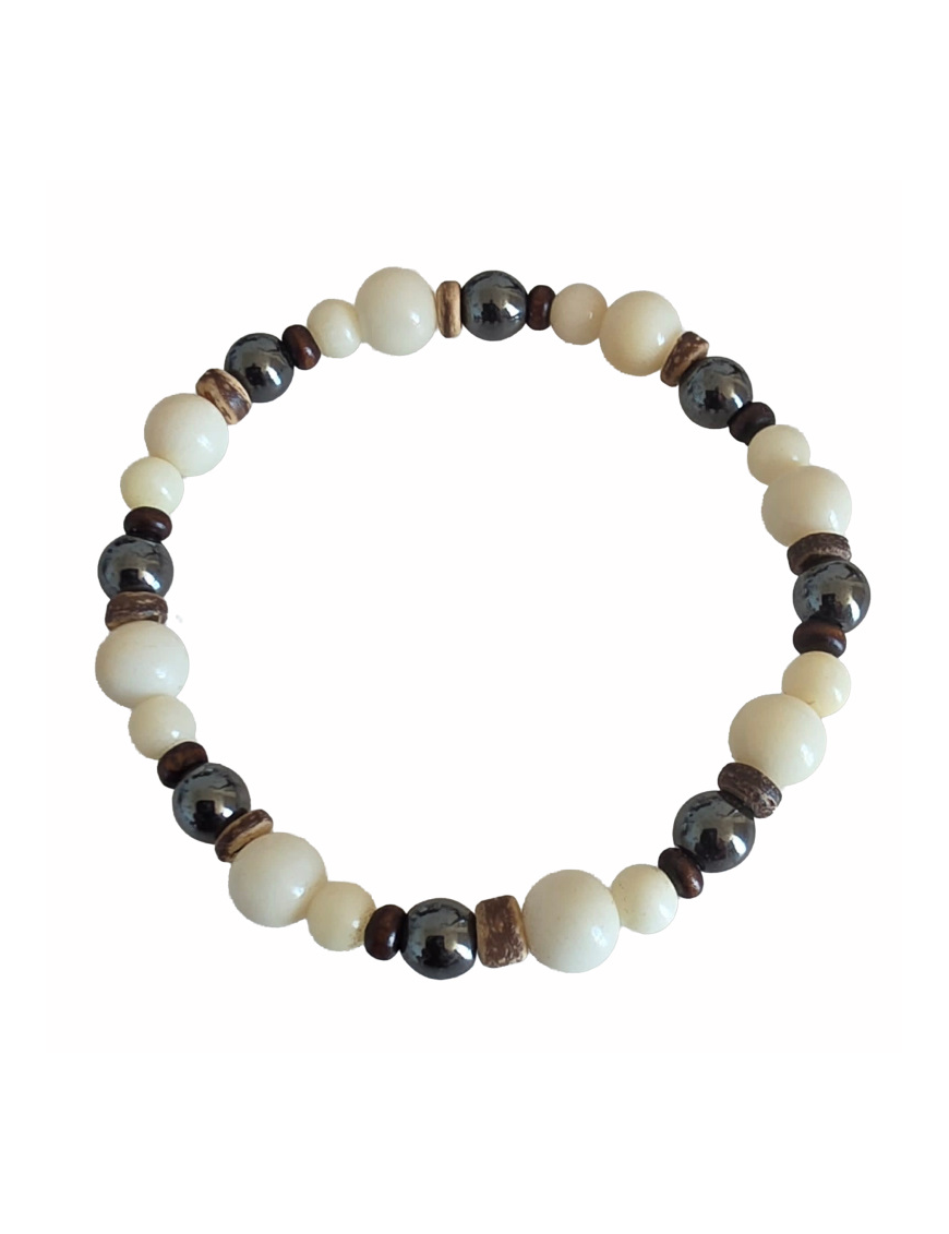 Bracelet tagua, hématite & coco – Artisanat Atelier Tagua World