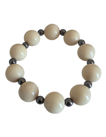 Bracelet tagua naturelle & hématite – Artisanat Atelier Tagua World