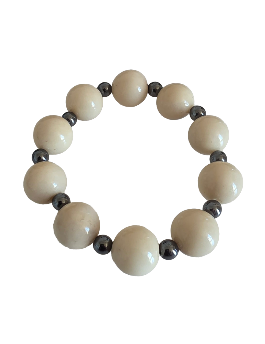 Bracelet tagua naturelle & hématite – Artisanat Atelier Tagua World