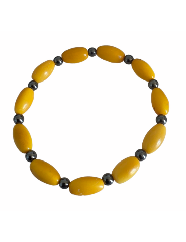 Bracelet olive jaune & hématite – Artisanat Atelier Tagua World
