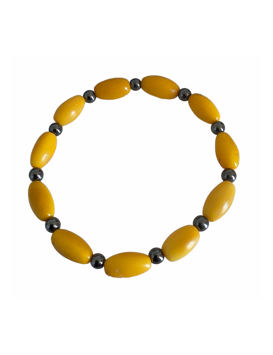 Bracelet olive jaune & hématite – Artisanat Atelier Tagua World