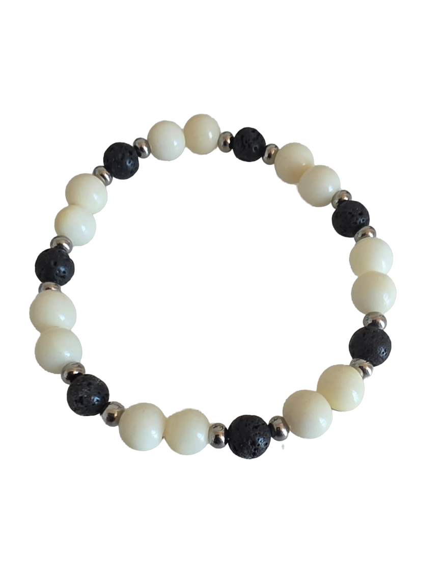 Bracelet tagua, lave & acier – Artisanat Atelier Tagua World