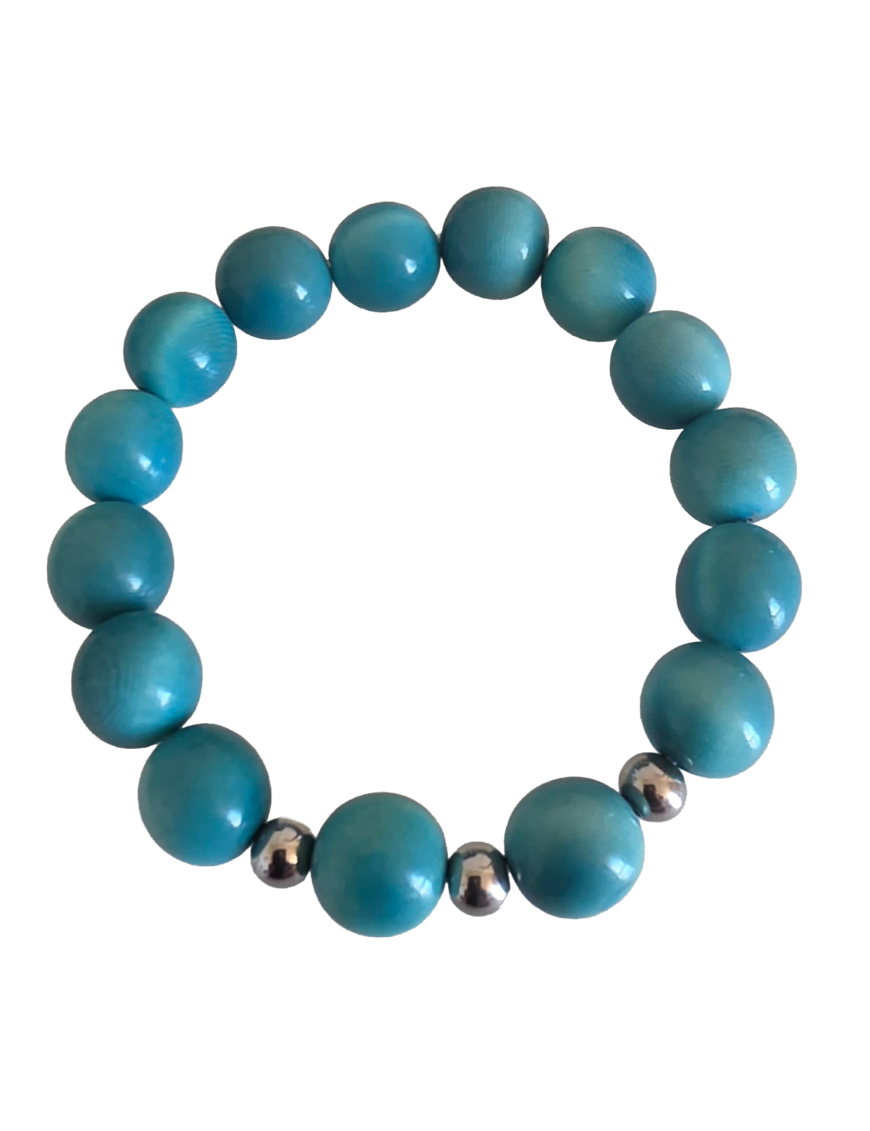 Bracelet bleu & acier – Artisanat Atelier Tagua World