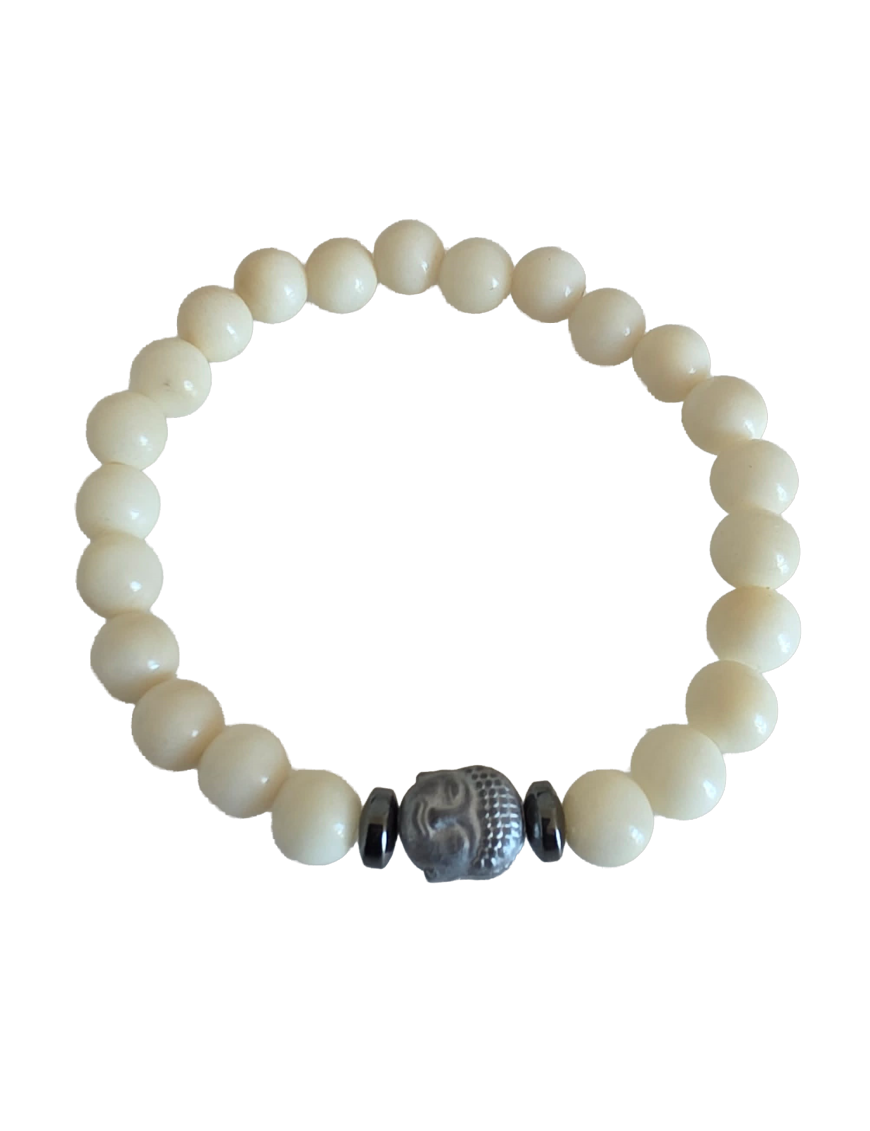 Bracelet tagua 7 mm & Bouddha – hématite – Atelier Tagua World