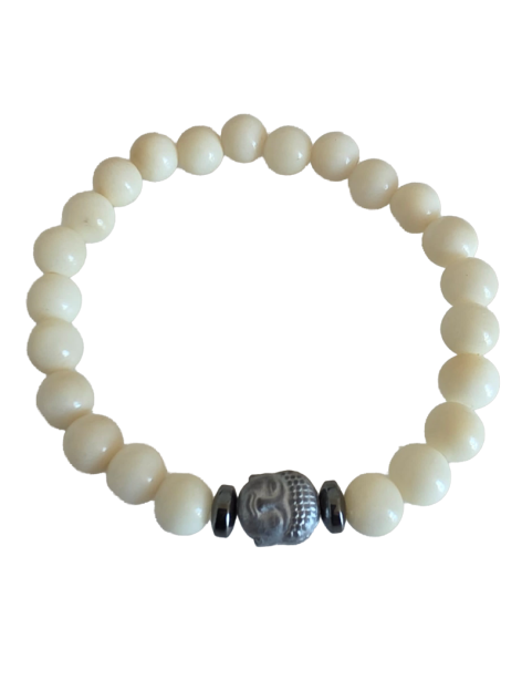 Bracelet tagua 7 mm & Bouddha – hématite – Atelier Tagua World