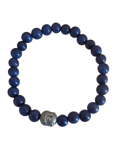 Bracelet tagua bleu & Bouddha – 27 perles – Atelier Tagua World