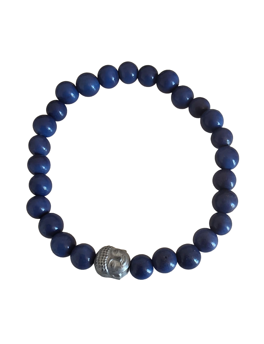 Bracelet tagua bleu & Bouddha – 27 perles – Atelier Tagua World