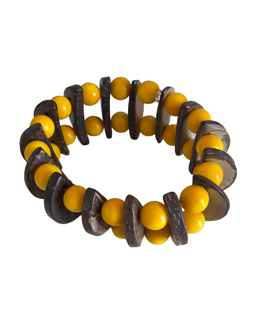 Bracelet tagua jaune & coco – 30 perles – Atelier Tagua World