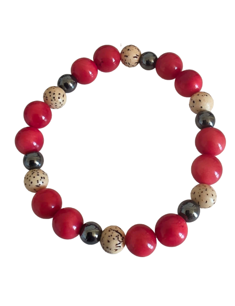 Bracelet tagua rouge & hématite – bodhi – Atelier Tagua World
