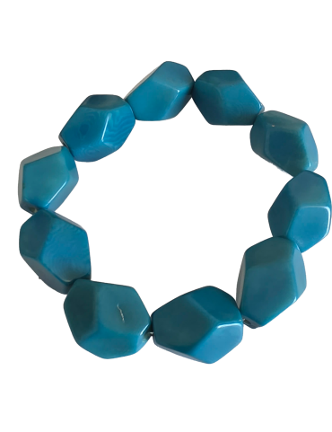 Bracelet tagua bleu ovoïde – 10 perles 15x20 mm