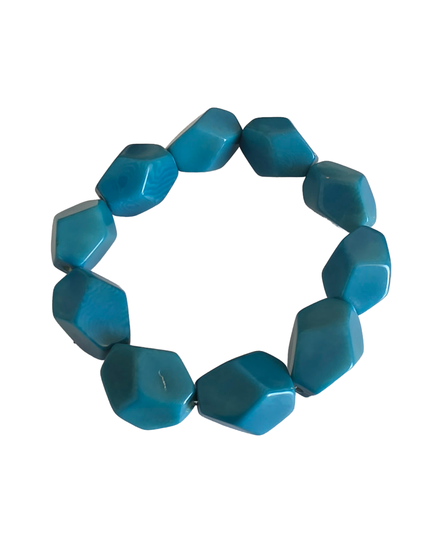 Bracelet tagua bleu ovoïde – 10 perles 15x20 mm