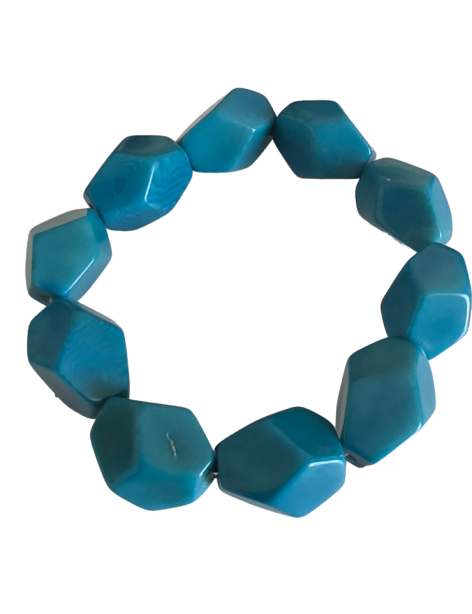 Bracelet tagua bleu ovoïde – 10 perles 15x20 mm