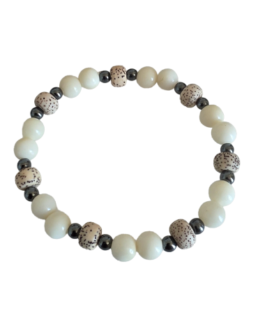 Bracelet tagua naturel, bodhi & hématite – artisanal