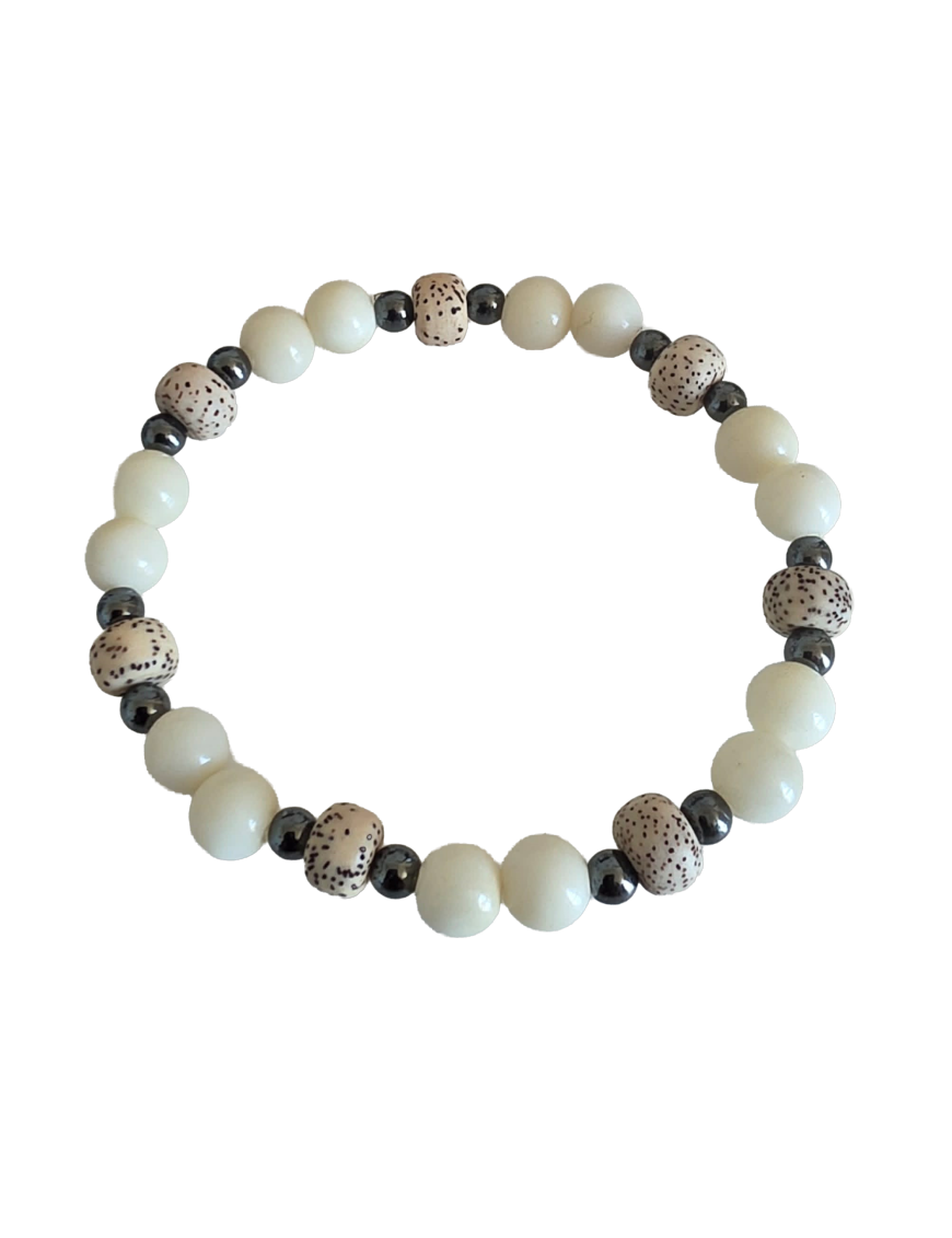 Bracelet tagua naturel, bodhi & hématite – artisanal
